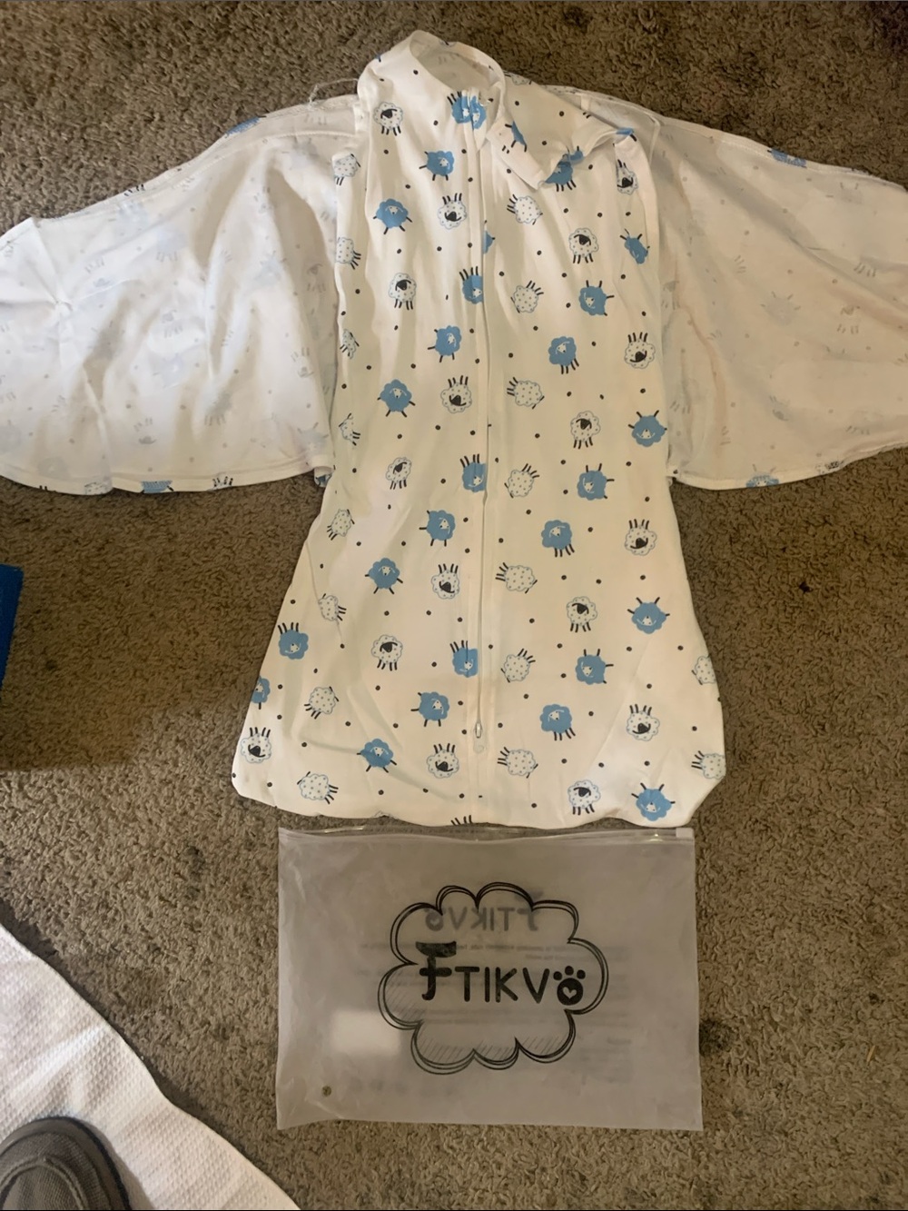 Blue & White Zip Front Baby Sleep Sack - Convertible Winged Design